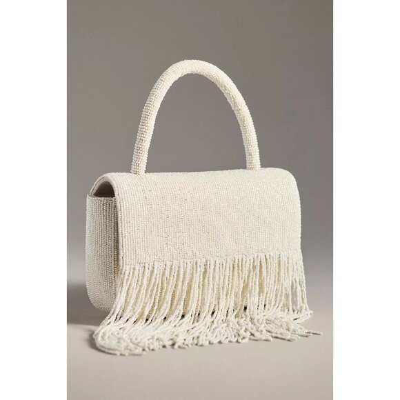 Anthropologie Beaded Fringe Bag White Wedding - Picture 1 of 3